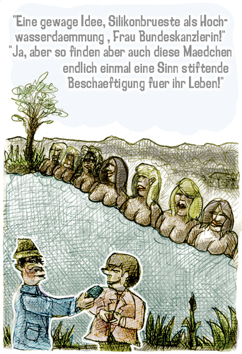 Cartoon: silikon (medium) by jenapaul tagged hochwasser,merkel,humor,silikon,busen