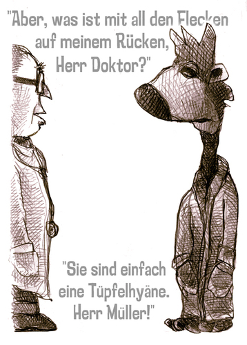 Cartoon: tüpfelhyäne (medium) by jenapaul tagged hyäne,tiere,menschen,ärzte,arzt,krankheit