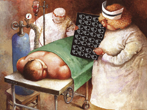 Cartoon: anesthesia (medium) by Wiejacki tagged medicine,doctors,operation,surgery,nurse