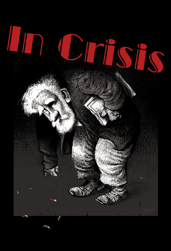 Cartoon: in Crisis (medium) by Wiejacki tagged beggar,smoking,pencil,cartoonist,economy,crisis,paintings,art