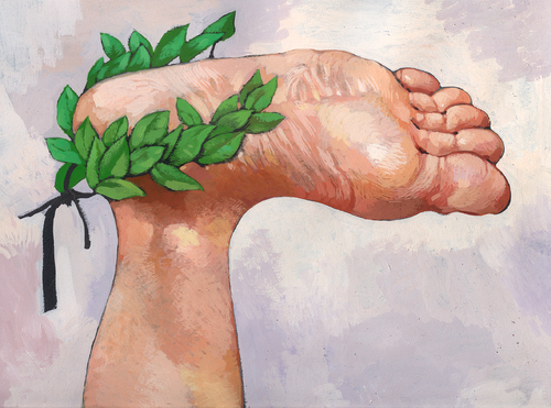 Cartoon: laurel wreath (medium) by Wiejacki tagged succes,winer,apotheosis,foot,leg,body,proud