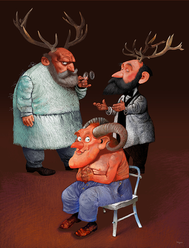 Cartoon: no title (medium) by Wiejacki tagged doctor,horn,deer,falseness,medicine
