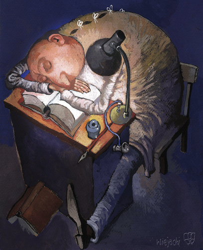 Cartoon: student (medium) by Wiejacki tagged learning,medicine,doctor,night,light,lamp