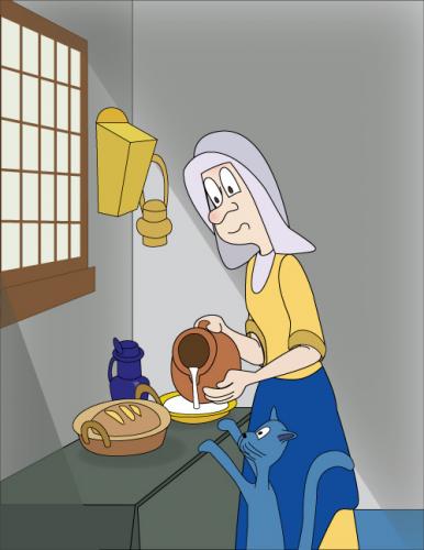 Cartoon: Ulli Art Vermeer (medium) by red tagged ulli,art,vermeer,kitchen,maid,blue,cat,sunlight