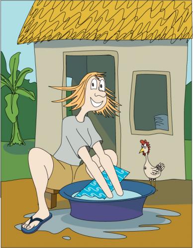 Ulli washing clothes By red | Philosophy Cartoon | TOONPOOL