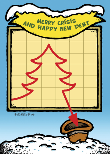 Cartoon: Christmas crisis card (medium) by svitalsky tagged bo,geschäft,handel,firm,deal,trade,business,shop,market,stock,europa,eurozone,euro,crisis,happy,night,bell,jingle,baum,diagramm,graf,graph,debt,schuld,finanz,geld,finance,money,hat,beggar,illustration,cartoon,snow,tree,weihnachten,weihnacht,xmas,christmas,weihnachten,illustration,geld,schuld,finanz,börse,euro,finanzkrise