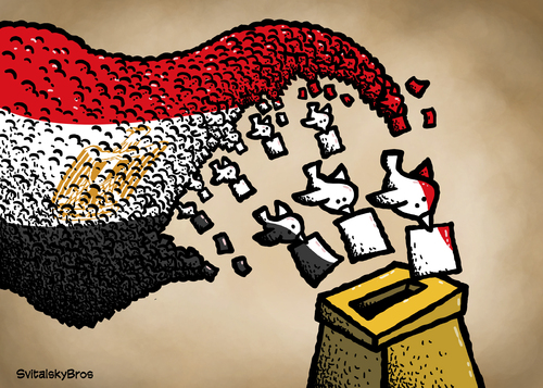 Cartoon: Egypt election (medium) by svitalsky tagged egypt,election,vote,wahl,fight,voting,cartoon,illustration,color,svitalsky,svitalskybros,flag,agypten,ägypten,svitalsky