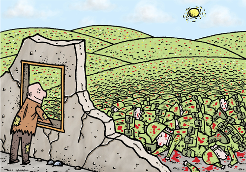 Cartoon: Two sides of view (medium) by svitalsky tagged view,war,soldier,blood,dead,killed,corpse,meadow,after,cartoon,svitalsky,svitalskybros,krieg,frieden,schlacht,soldaten,sicherheit,verteidigung,zerstörung,tod,sterben,töten