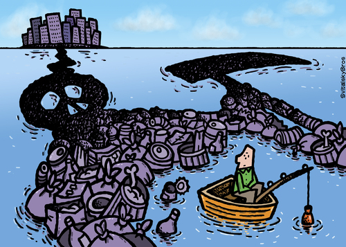 كاريكاتير عن التلوث البيئي.