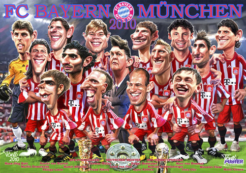 Cartoon: FC Bayern München (medium) by Tonio tagged olic,robben,ribery,lahm,close,gaal,altintop,hamit,demichelis,gomez,bommel,müller,thomas,badstuber,buyten,van,butt