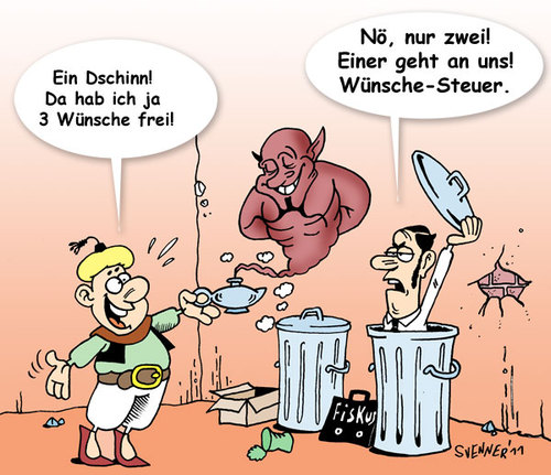 Cartoon: Wünsche-Steuer (medium) by svenner tagged cartoon,djin,dschinn,farytale,fiskus,steuer