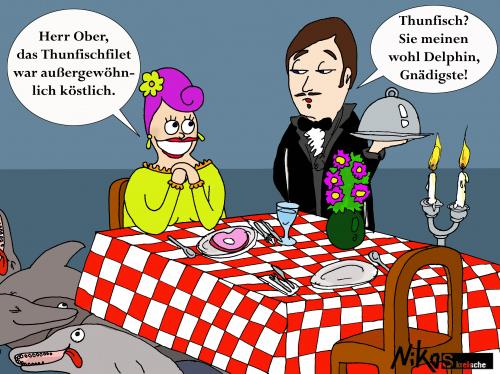 Cartoon: Aufgegessen (medium) by Nk tagged delphin,delfin,dolphin,überfischung,restaurant,dinner,fish