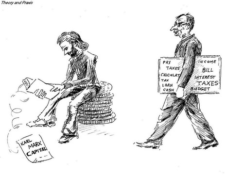 Cartoon: Theory and Praxis (medium) by Shareni tagged money,marx,capital,cash