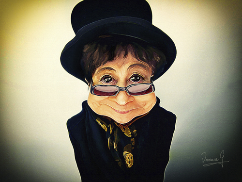 Cartoon: Yoko Ono (medium) by Vera Gafton tagged caricature,musician,famous,celebrity,avant,garde,band,experimental,art,piano,peace