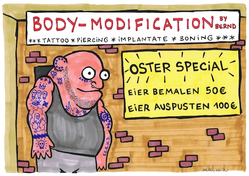 Cartoon: Eier (medium) by meikel neid tagged ostern,eier,tattoo,piercing