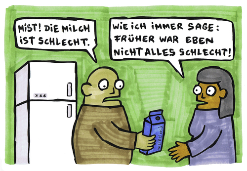 Cartoon: früher war nicht alles schlecht (medium) by meikel neid tagged früher,damals,schlecht,milch,nostalgie