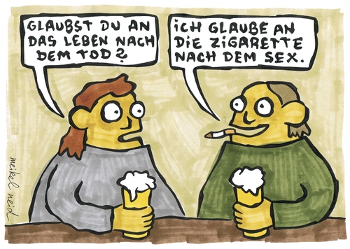 Cartoon: Leben nach dem Tod (medium) by meikel neid tagged leben,tod,zigarette,rauchen,jenseits,gott,paradies