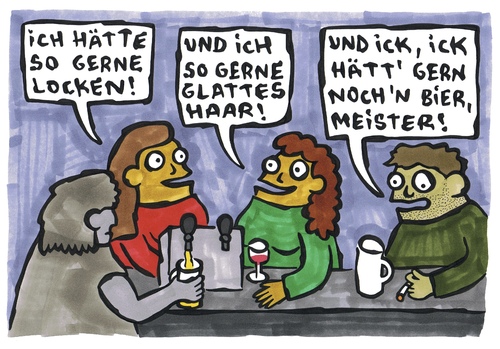 Cartoon: Locken (medium) by meikel neid tagged locken,haar,frauen,mann,männer,kneipe,traum,träume,bier