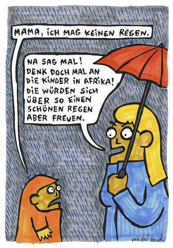 Cartoon: regen (medium) by meikel neid tagged regen,regenschirm,kind,politisch,korrekt,pc,afrika,kinder,wasser,wassermangel,erziehung,trockenheit,dürre