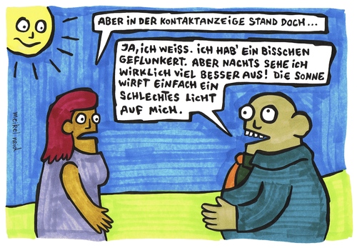 Cartoon: schlechtes licht (medium) by meikel neid tagged sonne,licht,blind,date,kontaktanzeige,verabredung,partnersuche