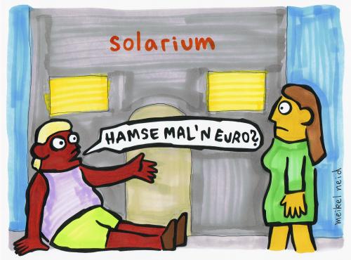 Cartoon: solarium (medium) by meikel neid tagged solarium,sucht,armut,solarent,hautkrebs,bräune,aua,schmerz,meikel,neid,schifo,krebs,ozon,kotamination,solar,wind,sonne,strahl,strahlen