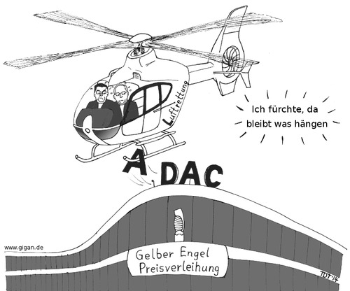 Cartoon: Deutscher Automobilclub in Not (medium) by TDT tagged allgemeiner,deutscher,automobil,club,adac,luftrettung,rettungshubschrauber,gelber,engel,wahl,manipulation,motorwelt,peter,meyer,karl,obermair