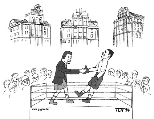 Cartoon: Janokowitschs letzter K.O. (medium) by TDT tagged boxen,ukraine,revolution,maidan,klitschko,vitali,janukowitsch,victor