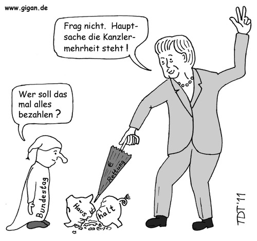 Cartoon: Kanzlermehrheit rettet Europa (medium) by TDT tagged merkel,kanzlermehrheit,bundestag,abweichler,cdu,csu,fdp,europa,rettungsschirm,schuldenkrise,euro,efsf,european,financial,stability,facility