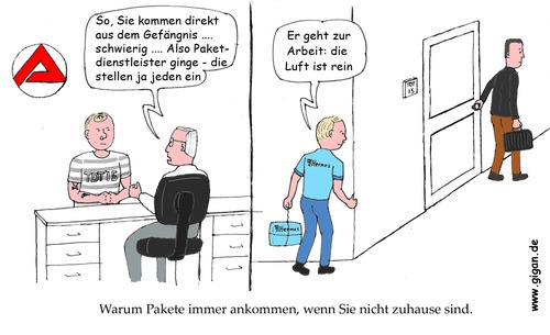 Cartoon: Paketdienstleister (medium) by TDT tagged hermes,post,pakete,versandhandel,paketzusteller,arbeitsamt,mindestlohn,arbeitszeiten