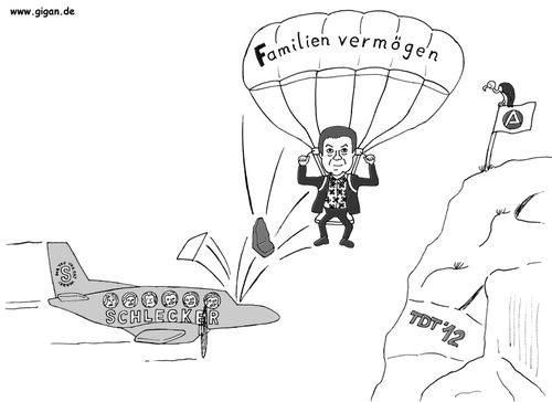 Cartoon: Unternehmerisches Risiko (medium) by TDT tagged anton,schlecker,unternehmer,leistung,muss,sich,lohnen,fdp,arbeitnehmer,hartz,iv,insolvenz,pleite