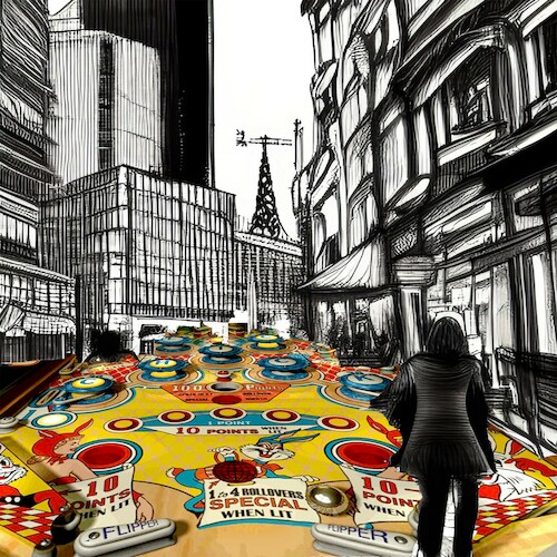 Cartoon: City (medium) by zu tagged city,pinball,fate