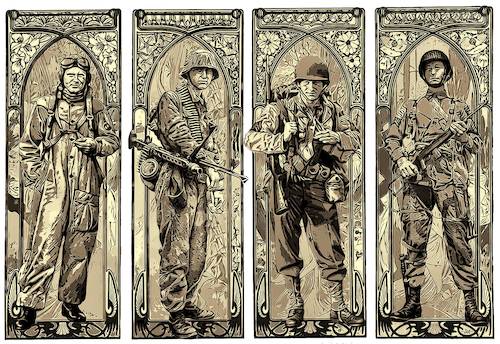 Cartoon: Secession (medium) by zu tagged secession,mucha,soldiers,army