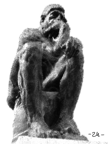 Cartoon: The Thinker (medium) by zu tagged thinker,monkey,rodin