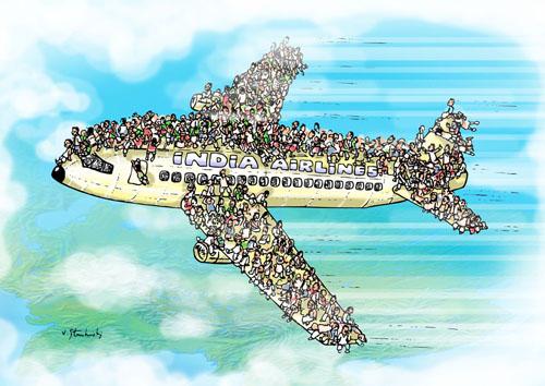 Cartoon: India airlines (medium) by vlade tagged airplain,economy,passinger,travel