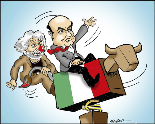 Cartoon: Italian bullriding (medium) by jeander tagged italy,government,bersani,grillo,italy,government,bersani,grillo