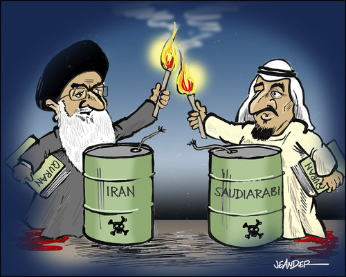 Cartoon: Playing with fire (medium) by jeander tagged iran,saudiarabia,conlict,khamenei,iran,saudiarabia,conlict,khamenei