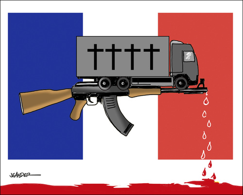 Cartoon: Terrorattack in Nice (medium) by jeander tagged terror,attack,terrorism,nice,france,truck,terror,attack,terrorism,nice,france,truck
