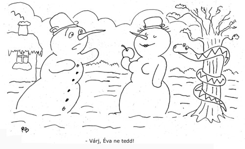 Cartoon: Adam and Eve (medium) by rakbela tagged adam,eve,apple,paradise,snowman
