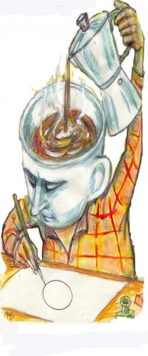 Cartoon: the cartoonist (medium) by rakbela tagged rb,cartoonist,cafe,black,humour