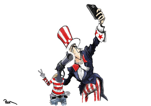 Cartoon: Selfie With His Stubborn Son (medium) by Popa tagged violence,gun,control,usa