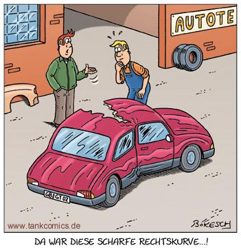 Cartoon: scharfe kurven (medium) by pentrick tagged cartoon,tankcomics,comics,tank,bökesch,gerd,driver,fahrer,kurve,drive,fahren,werkstatt,straße,street,car,auto