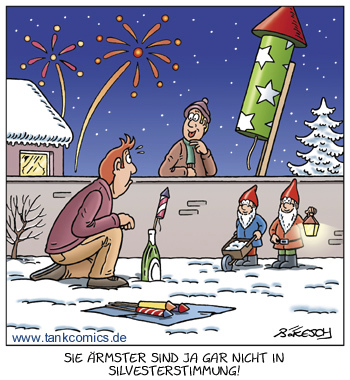 Cartoon: stimmung (medium) by pentrick tagged gerd,tankcomics,comics,tank,gartenzwerg,nachbar,snow,schnee,rakete,feuerwerk,cartoon,fireworks,eve,years,new,silvesterfeuerwerk,stimmung,party,silvester,bökesch