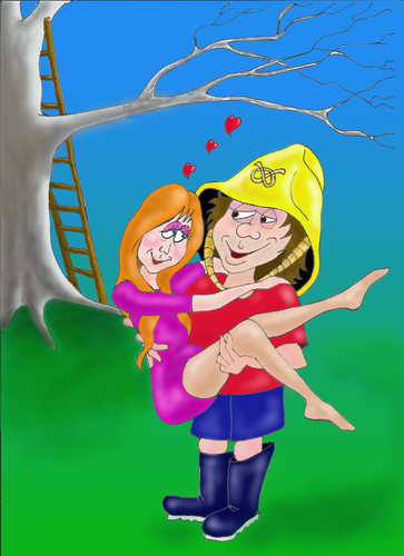 Cartoon: My Hero (medium) by andybennett tagged distress,in,damsel,fireman,rescue