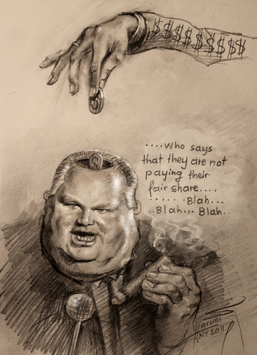 Cartoon: Feeding Talking Heads like Rush (medium) by ylli haruni tagged greedy,corporations,wall,street,millioners,rush,limbaugh,sean,hannity