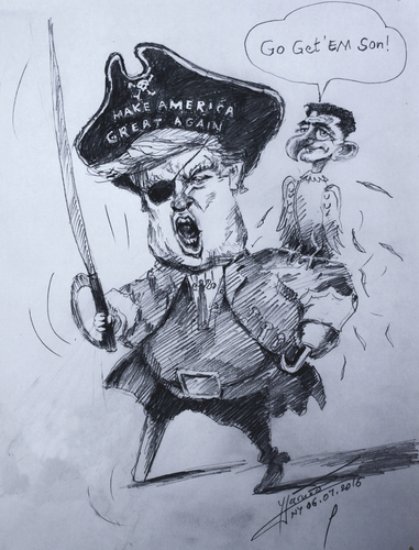 Cartoon: Trump the Pirate with Ryan (medium) by ylli haruni tagged donald,trump,presidential,election,paul,ryan