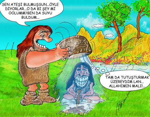 Cartoon: The discovery of the fire (medium) by hakanipek tagged the,bulus,gecmis,kesif,ates,magara
