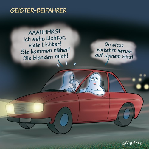 Cartoon: Geiseterbeifahrer (medium) by neufred tagged spuken,gespenster,geister,verkehr,geisterfahrer,auto