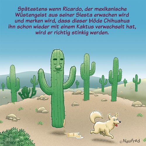 Cartoon: Mexikanischer Wüstengeist (medium) by neufred tagged kaktus,wüste,hund,pinkeln