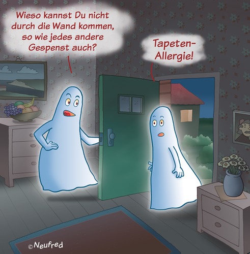 Cartoon: Tapetenallergie (medium) by neufred tagged tür,meckern,beziehung,tpete,übersinnliches,gespenster,geister