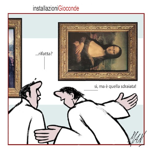 Cartoon: installazioni Gioconde (medium) by Enzo Maneglia Man tagged vignette,umorismo,grafico,fighillearte,piccolomuseo,fighille,ita